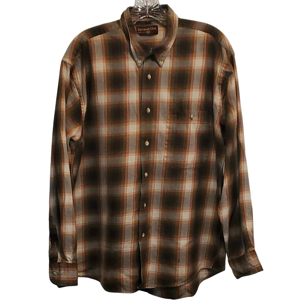Racquet Club Plaid Flannel Button Down Long Sleeve Shirt Shacket Size Large